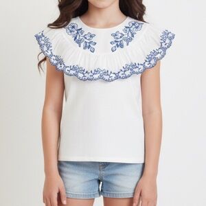 Top Zara girl 13/14 year White and Blue Embroidered lighweight